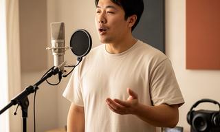 自宅で歌の練習を続ける30代の男性受講者