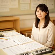 音楽理論の教材を広げた女性講師
